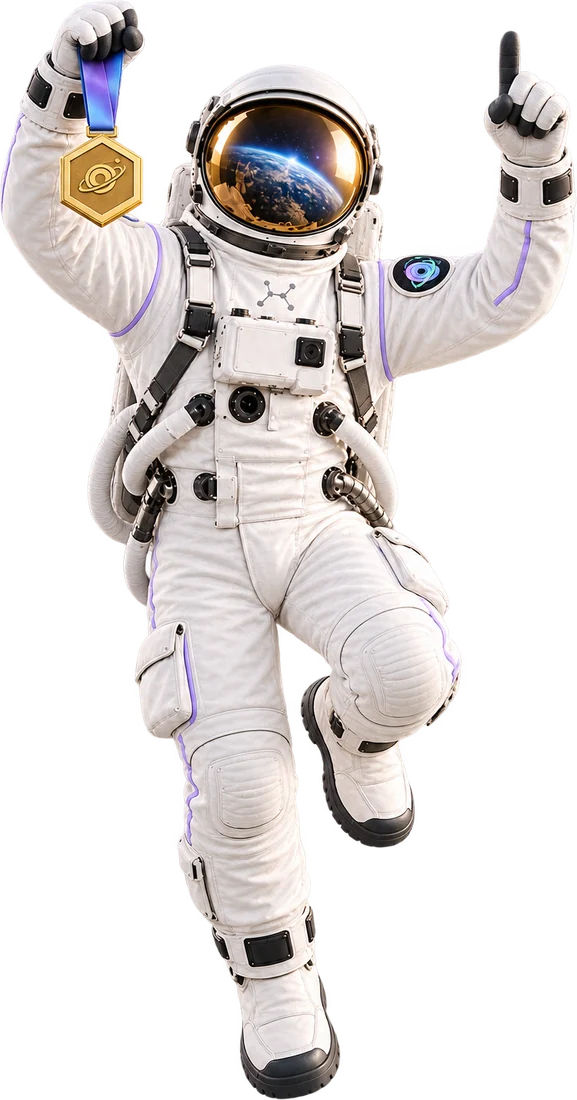 L'astronaute brandit une médaille de rang