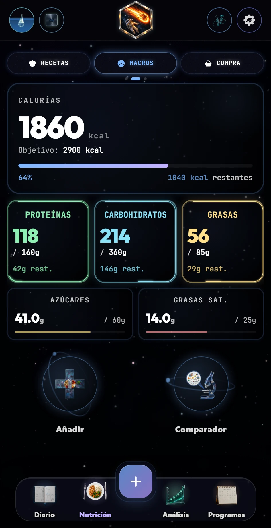 Seguimiento de las calorías y los macros del día